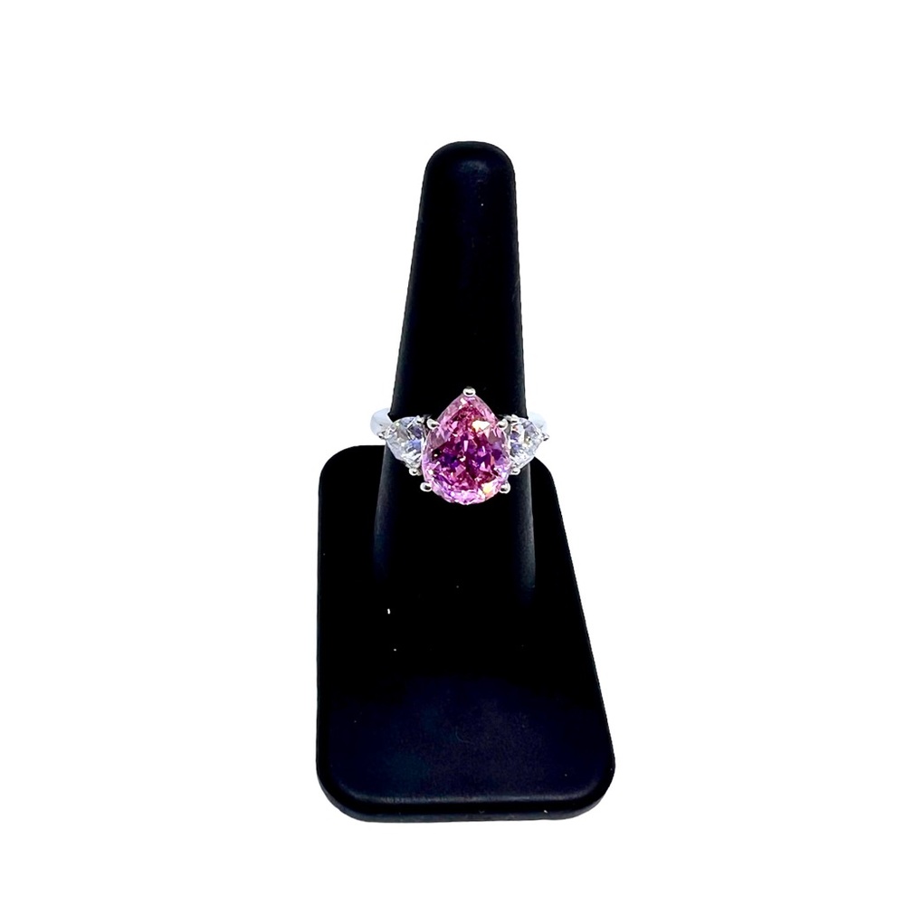 Diamonique x Amy Stran Pink Pear-Cut Ring, Platinum Clad